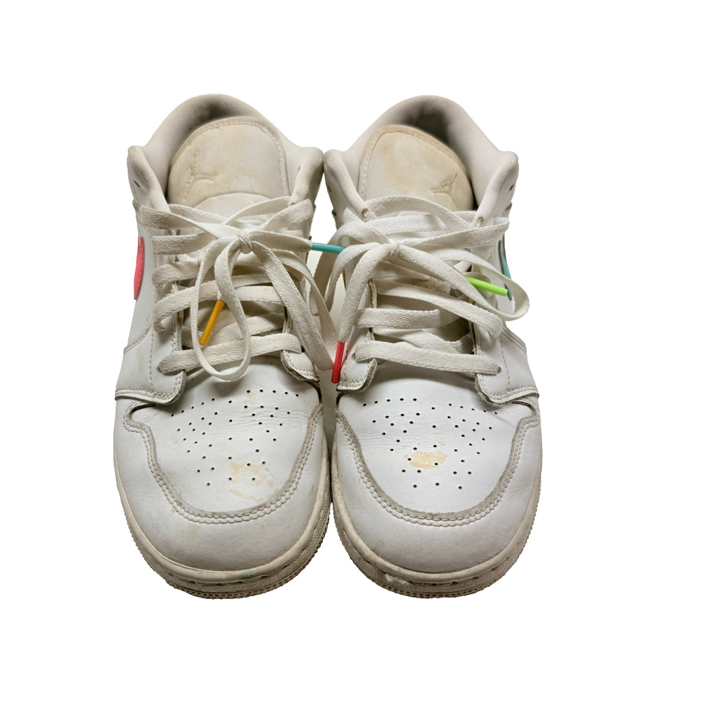 7Y Nike Air Jordan 1 Low White Multi-Color Swoosh Neon